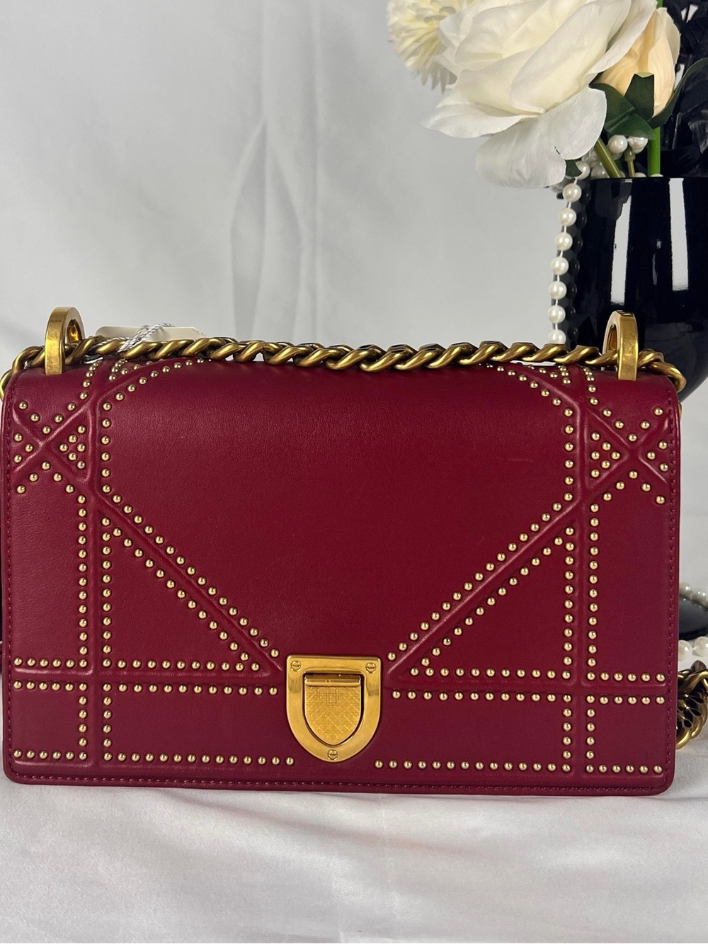 DIOR Diorama Studded Calfskin Flap Chain Shoulder Bag